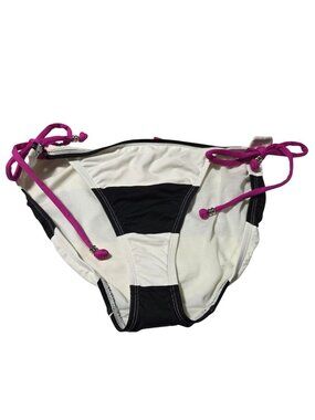 American Eagle Striped Bikini Bottom Size Medium Black White Pink Tie Sides